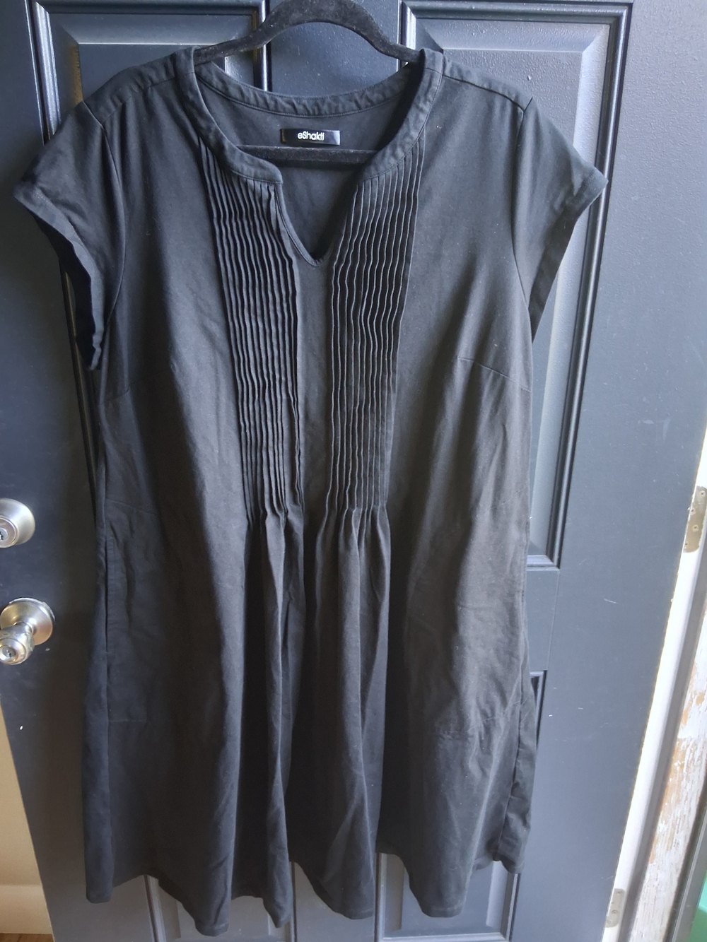 Eshakti Black Pleated Front Tunic Dress